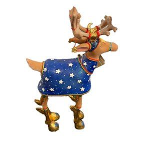 New Mackenzie Childs Deer Figurine blue and white stars christmas